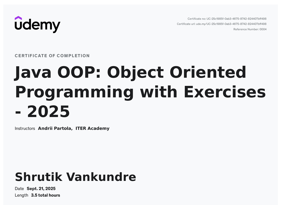 Java Programming Certificate