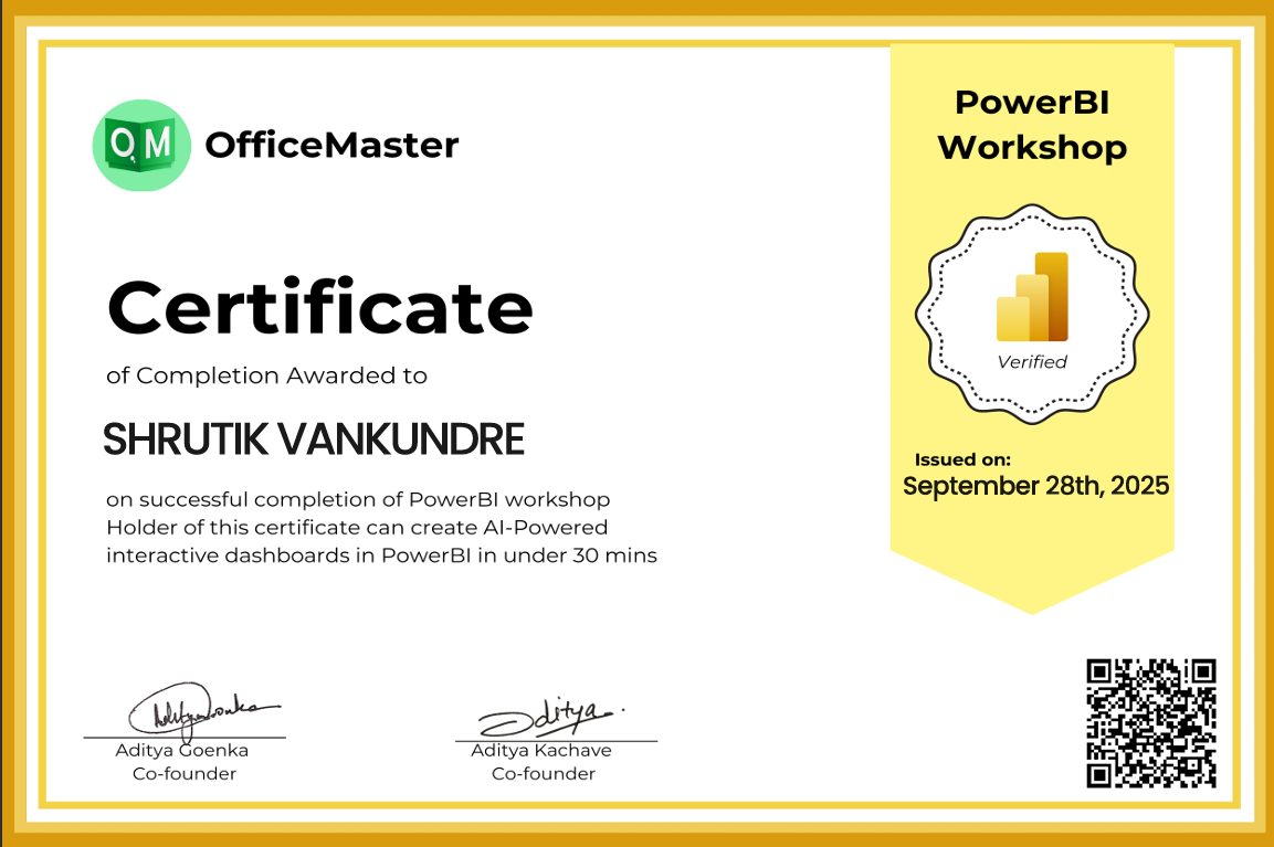 Power BI Workshop Certificate